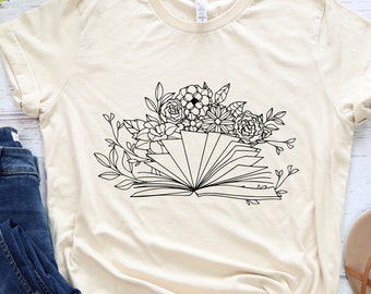 Floral Book T-Shirt, Reading Lover Graphic Tee
