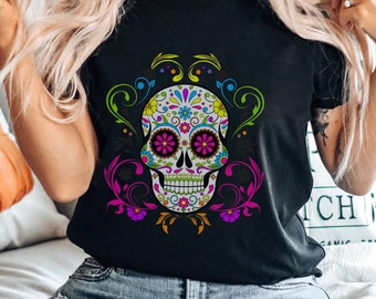 Sugar Skull Flower T-Shirt, Day of the Dead, Halloween Party Shirt