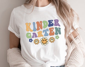 Retro Kindergarten Teacher Shirt, Floral Graphic Tee
