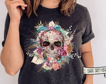 Sugar Skull Shirt, Skull Shirt, Calavera Shirt, Goth Shirt,Skeleton Art Shirt,Floral Skull Shirt,Skull Tee,Skull Tattoo,Halloween Shirt 2023