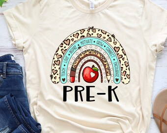 Pre-K Teacher Rainbow Graphic T-Shirt, Teacher Gift