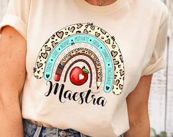 Maestra Rainbow Shirt, Bilingual Spanish Teacher Tee