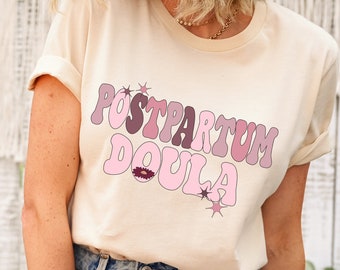 Retro Postpartum Doula T-Shirt, Rainbow Midwife Nurse Tee