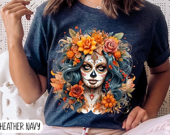 Day Of The Dead T-Shirt, Sugar Skull Floral, Halloween Costume