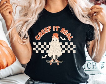 Creep It Real Halloween Shirt, Retro Ghost, Unisex Tee