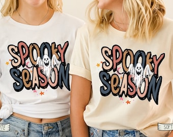 Spooky Season Fall Tee, Women's Halloween Shirt, cute Ghost Pumpkin Shirt, Retro Boho Fall Shirt, Spooky Season Shirt, Trick or Treat