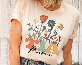 Personalized Wildflowers Tía T-Shirt, Custom Name Gift