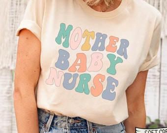 Retro Mother Baby Nurse T-Shirt, Postpartum Nurse Gift