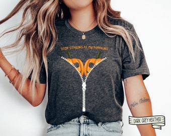 Funny Halloween Pumpkin T-Shirt, Stop Staring, Women's Cool Shirt