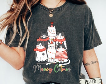 Meowy CATMAS Comfort Colors® Shirt, Christmas Cat Shirt, Merry Christmas, Cat Lover Shirt,Christmas Gift Shirt,Family Matching Owersized tee