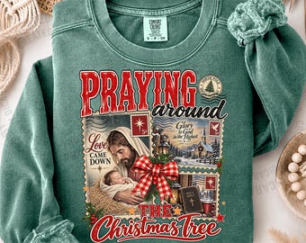 Vintage Jesus Christmas Tree Sweatshirt, Faith-Inspired Nativity Tee, Christian Holiday Shirt, Family Matching Gift