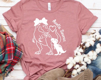 Auntie Saurus Rex T-Shirt, Dinosaur Aunt Gift