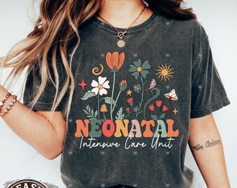 Comfort Colors NICU Nurse T-Shirt, Floral Design