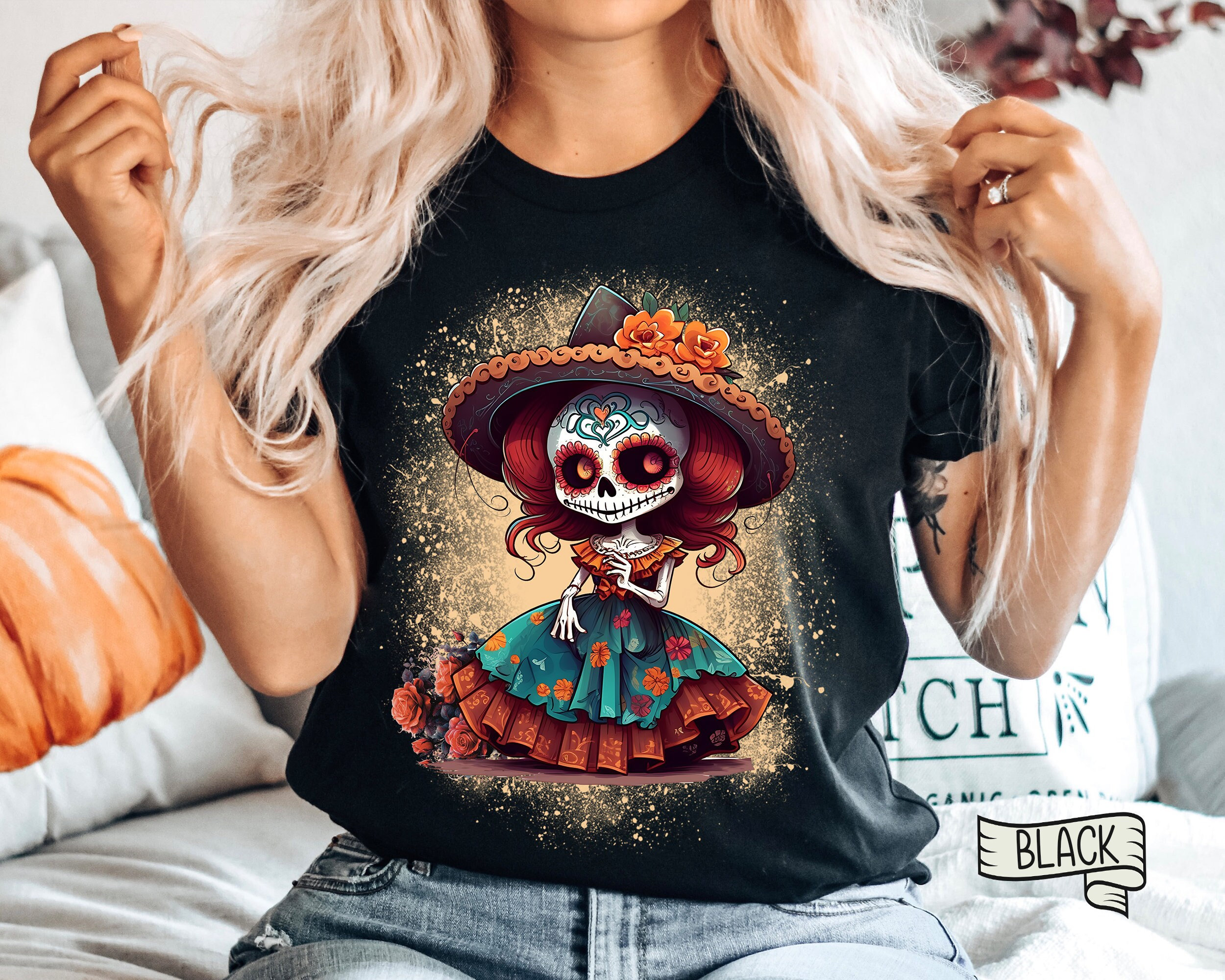 T-shirt 'Dia De Los Meowtos' - Chat Mexicain Style Dia De Los Muertos - Design Coloré Et Festif - Pour Amateurs De Chats Et De Culture Mexicaine - 9