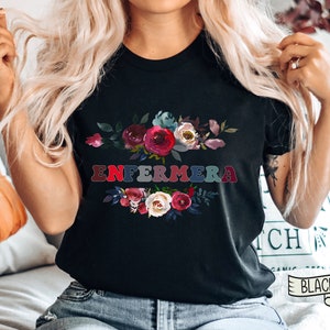 Enfermera Floral T-Shirt, Spanish Nurse Gift Black