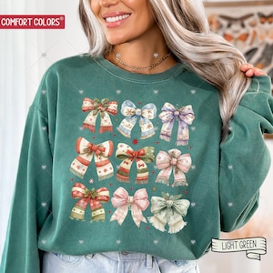 Christmas Coquettes Comfort Colors® Shirt, Red Green Bow Christmas Tee, Christmas Season T-Shirt, Girly Christmas Shirt, New Year Gifts