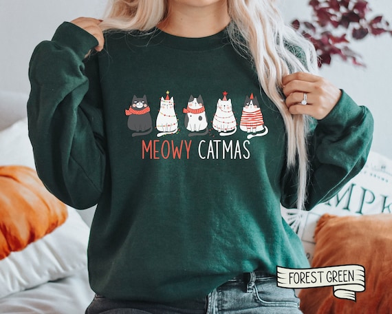 Meowy Catmas Christmas Sweatshirt Funny Cats Sweater Cat Mom