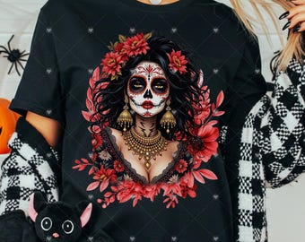 Día de los Muertos Comfort Colors T-Shirt, Floral Sugar Skull