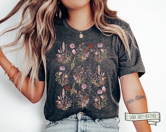 Pressed Flowers Shirt, Boho Wildflowers, Botanical Tee