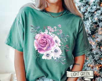 Watercolor Floral Comfort Colors Shirt, Botanical Flower Tee