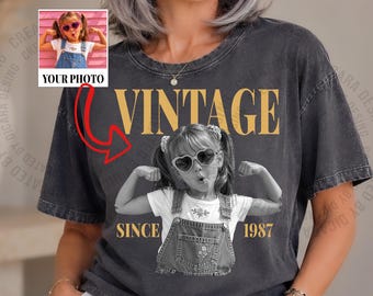Personalized Vintage Photo Shirt, Custom Picture Birthday Shirt, Retro Year Tee, 30th 40th 50th Birthday Gift