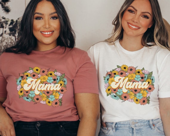 MAMA Retro 70s Floral T-shirt, Retro MAMA floral shirt, Boho floral Retro flowers shirt, Retro mama shirt, Mothers day T-shirt Grandma gift