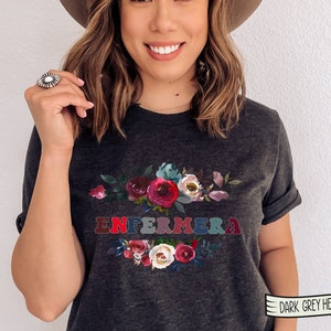 Enfermera Floral T-Shirt, Spanish Nurse Gift Dark Grey Heather