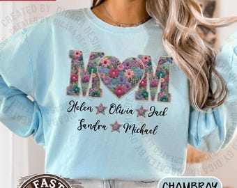 Personalized Floral Heart MOM Shirt, Custom Mama Names Gift