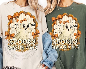 Comfort Colors® Halloween Cute Girly Ghost Shirt, Spooky Season Vibes, Retro Halloween Party Tee, Women's Halloween Gift, Fall Vibes Shirt