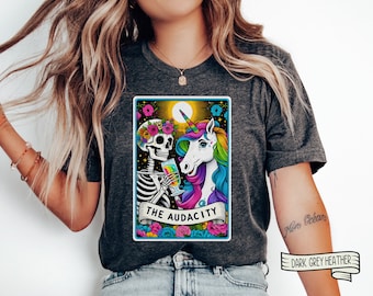 Audacity Tarot Card T-Shirt, Skeleton & Unicorn Tee