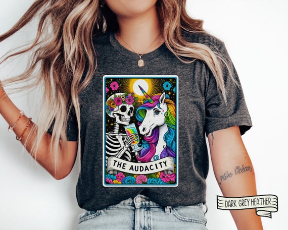Audacity Tarot Card T-Shirt, Skeleton & Unicorn Tee