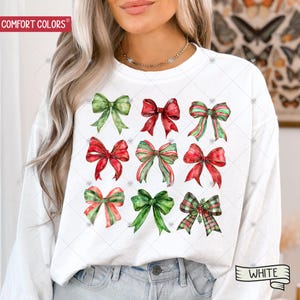 Coquette Christmas Bow Shirt, Comfort Colors® Christmas Shirt, Holiday Shirt,Cute Winter Shirt, Women&#39;s Holiday Party Shirt, Retro Christmas