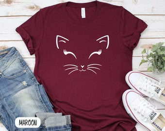Cat Face T-Shirt, Kitty Kitten Lover Tee, Whiskers Animal Shirt