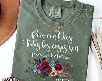 Comfort Colors Spanish Christian T-Shirt, Mateo 19:26, Latina Gift