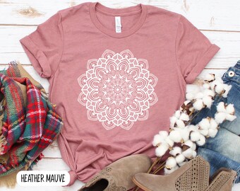 Mandala Lotus Flower T-Shirt - Minimalist Yoga Tee, Hippie Gift