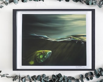 Bass Fishing Wall Art | Bass Print | Fishing Cabin Decor | Fishing Art | Largemouth Bass | Giclee | Painting by Macon Bentley