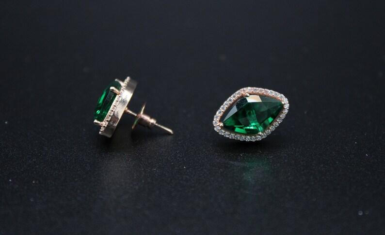 Emerald ear studs in royal rose gold colour art jewellery fashion jewellery Indian jewellery Pakistani jewellery Rose Gold studs
