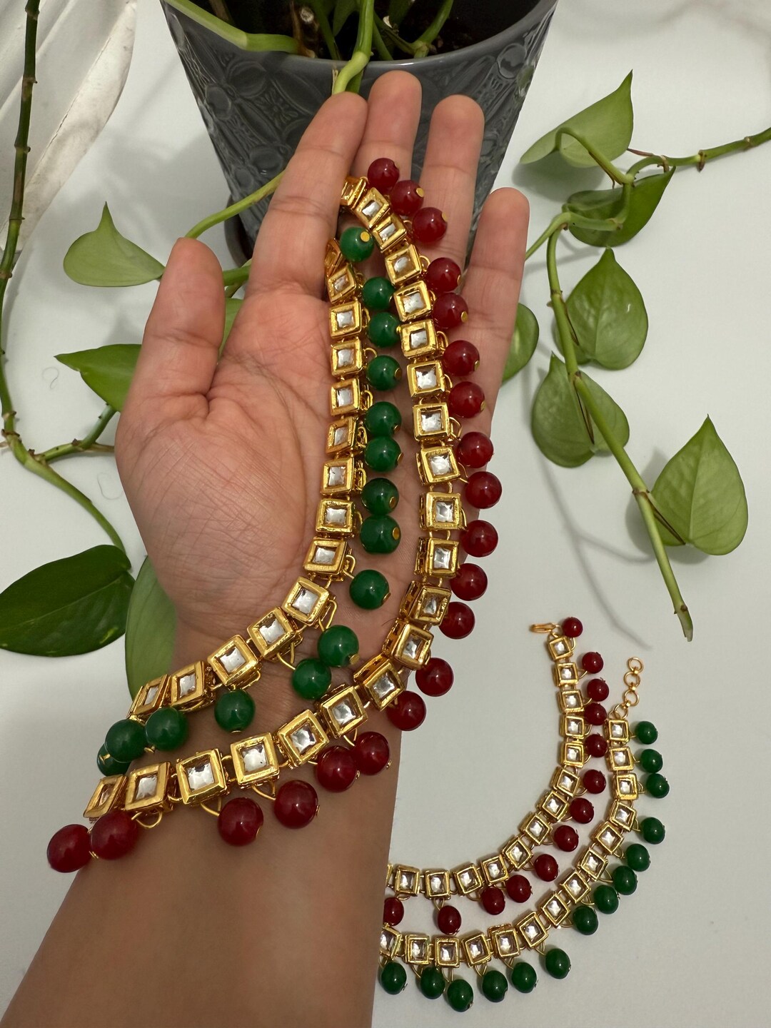Red Payal Red & Gold Pearl Payal | Indian Moti Anklet | Ethnic Reverse Beach ...