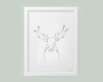 The Deer – Drawing, Line Art, Black and white, Printable Wall Art, Home Decor