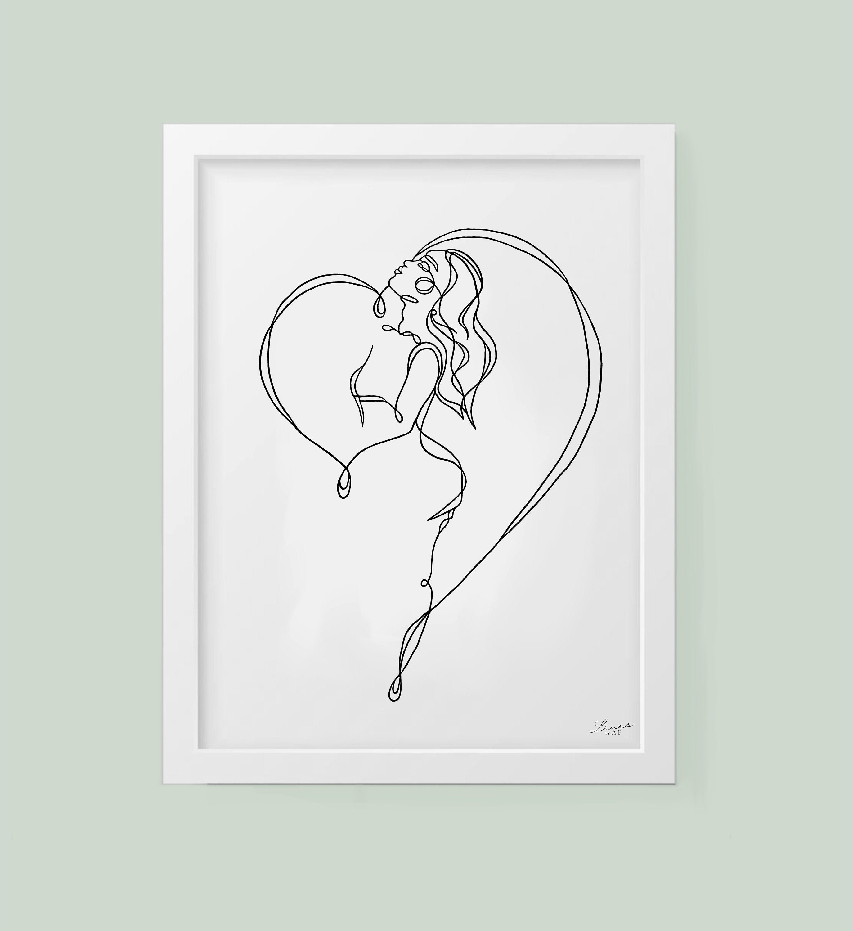 Love Yourself Drawing Line Art Black and White Hand Etsy