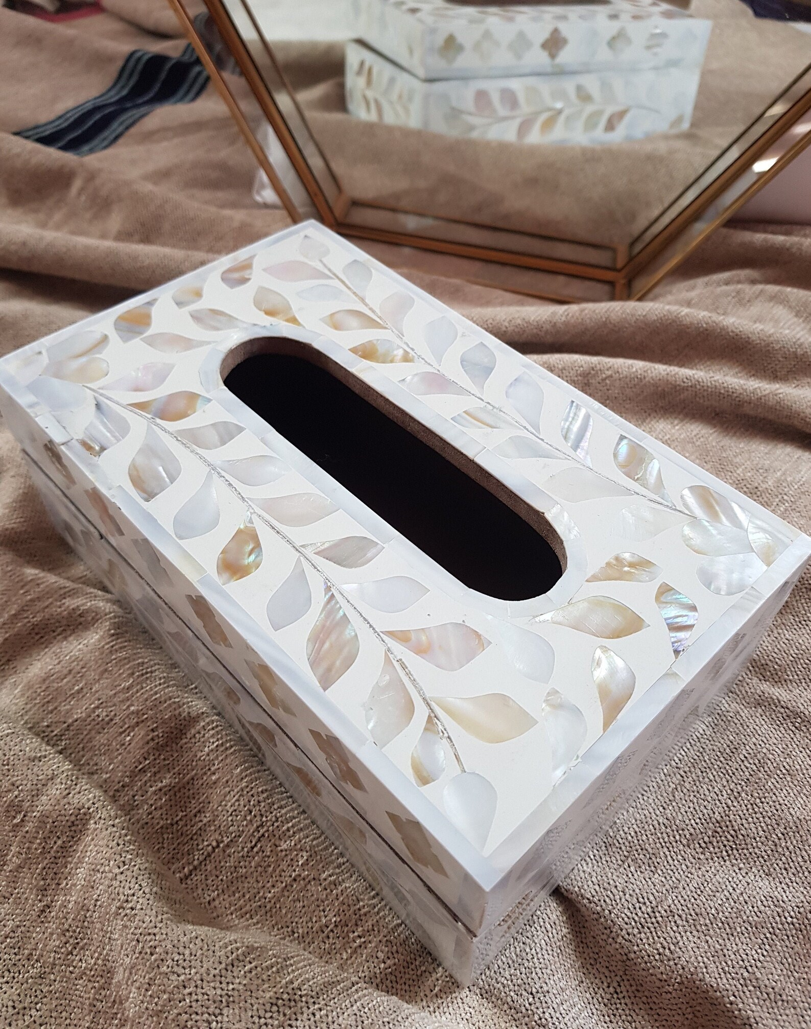 Mother of Pearl wood tissue box. Tissue box cover rectangular. Etsy
