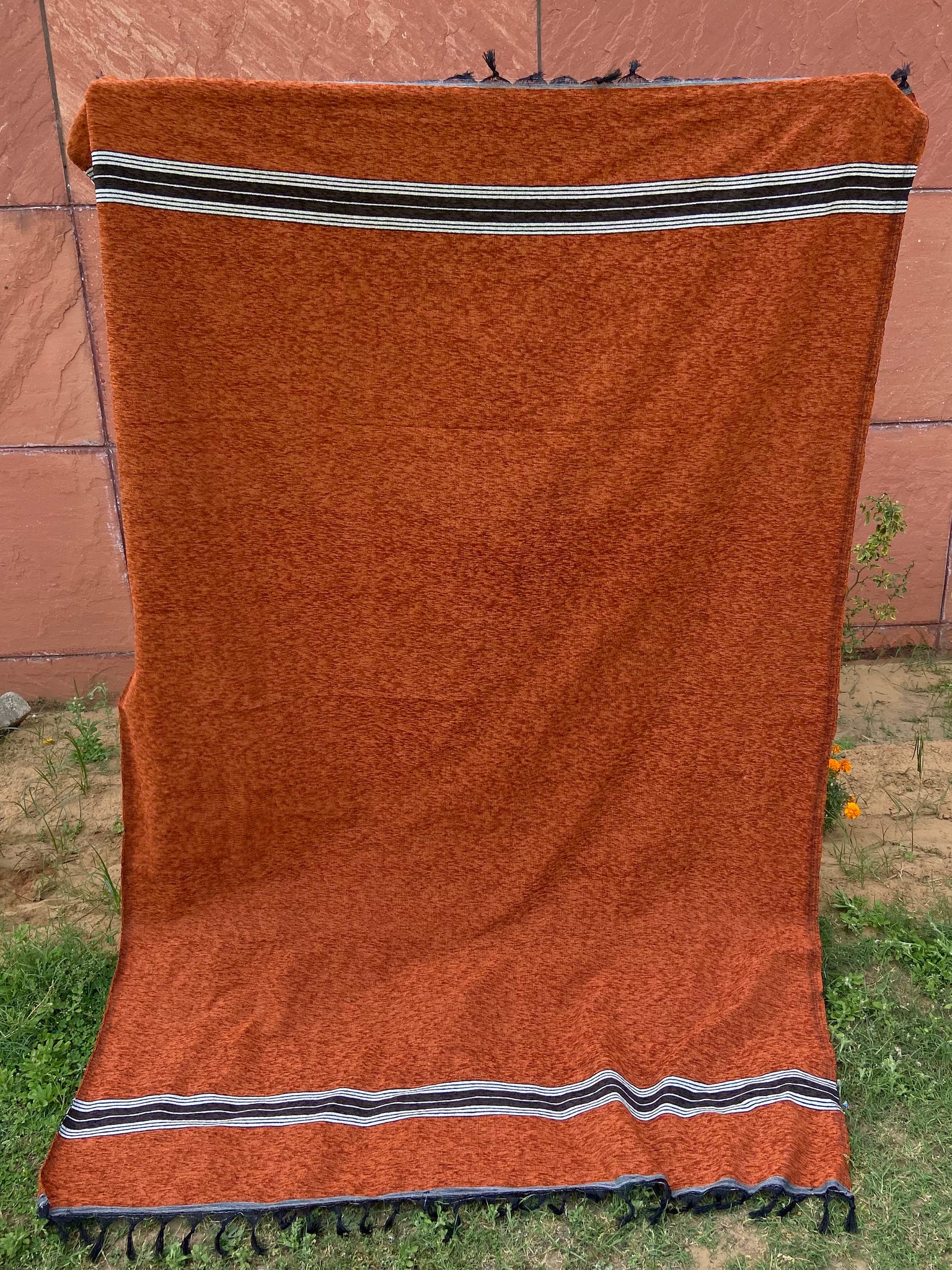 86x57 burnt orange throw blanket. Cotton woven throw blanket Etsy