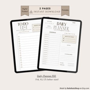 Light Beige Minimalist Daily Planner Printable | Hourly Schedule & To-Do List PDF | Clean Productivity Sheet | Instant Download
