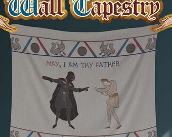 I Am Your Father Medieval Wall Tapestry | Funny Bayeux Tapestry Parody Art | History Meme Nerd Home Decor | Renaissance Wall Hanging