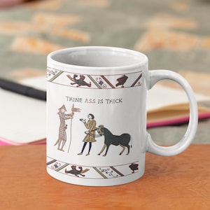 Mittelalterliche Bayeux Tapisserie-Kaffeetasse | Mittelalter Meme Teetasse Geschenk | Lustiges Keramik Trinkgefäß | Meme Tasse