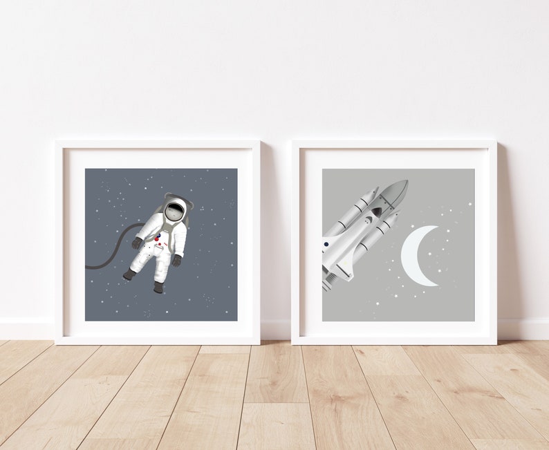 Rocket and Astronaut Prints Outer Space Posters Kids | Etsy