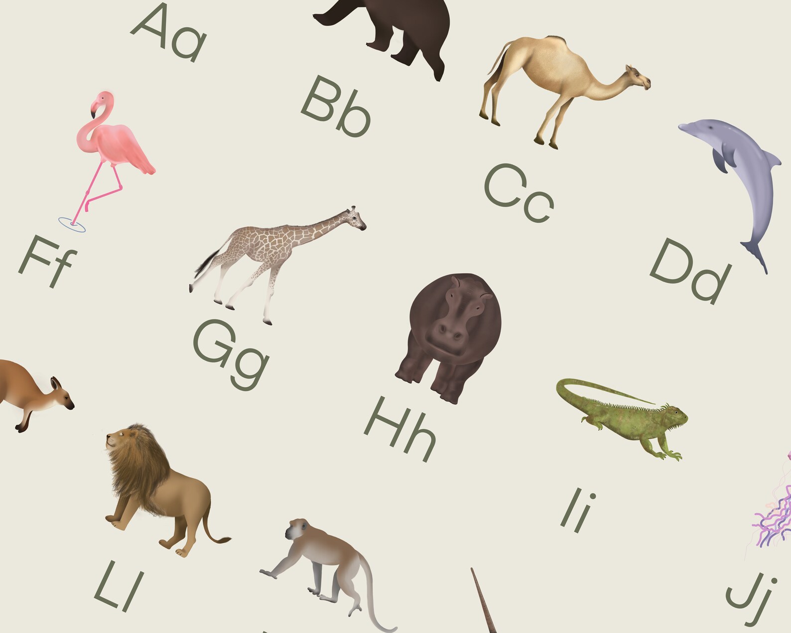 animal alphabet print educational animal abc chart of zoo