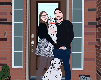 Custom Digital Illustration With detailed Background, faceless, Couple portrait, Family pet and dog portrait, Personalized Gift