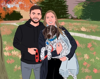 Custom digital cartoon portrait from photo, cartoon illustration with detailed background, family, cartoon couple portrait, Personalized Gif
