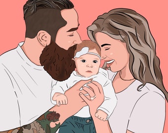 Custom digital cartoon portrait, Custom digital portrait, cartoon illustration, family portrait, couple portrait, vector,